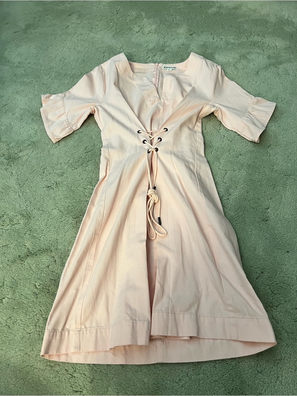 Whistles Lace-Up Midi Dress in Pale Peach